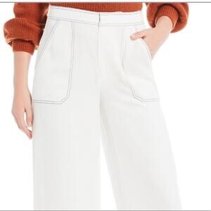 a loves a Sz 6 White Wide Leg Palazzo Pant Front Slant Pockets High Waist Dressy